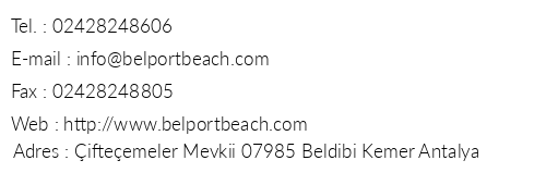Belport Beach Hotel telefon numaralar, faks, e-mail, posta adresi ve iletiim bilgileri